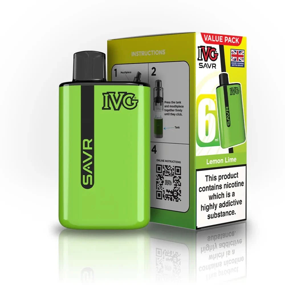 IVG SAVR 3000 Disposable Starter Vape Device - Pack of 5 - Eliquid Base - Lemon Lime